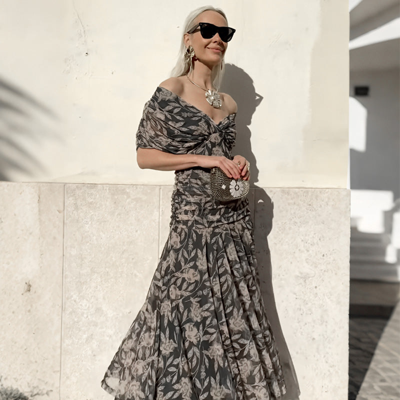 ⏳Time-limited Special⏰ Women's Off-the-Shoulder V-Neck Printed Dress