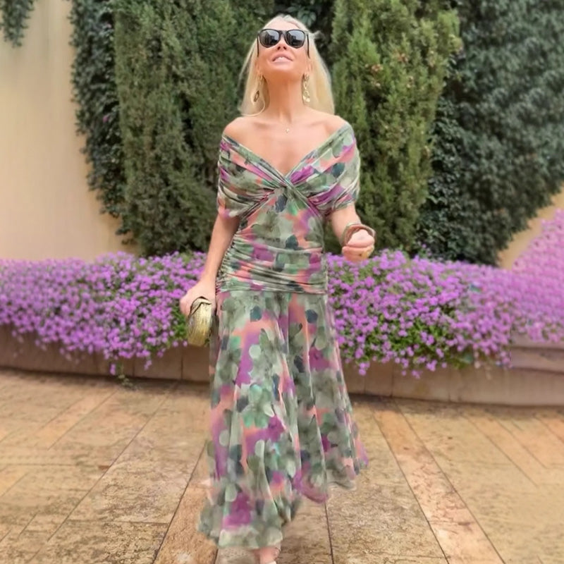⏳Time-limited Special⏰ Women's Off-the-Shoulder V-Neck Printed Dress