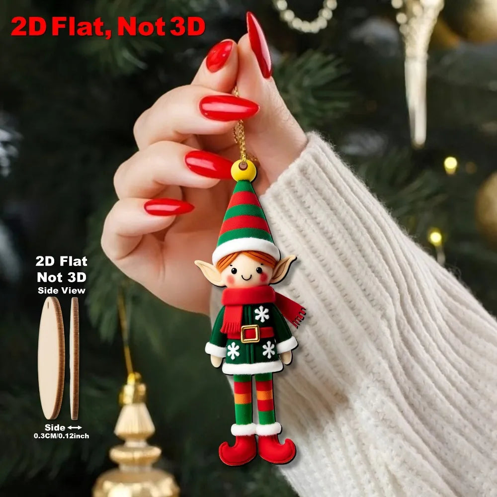 2D Flat 16pcs Set Recycled Wood Elf Figurines-Elf Ornaments with Expressive Faces & Poses,New Year,Thanksgiving Tree Decorations