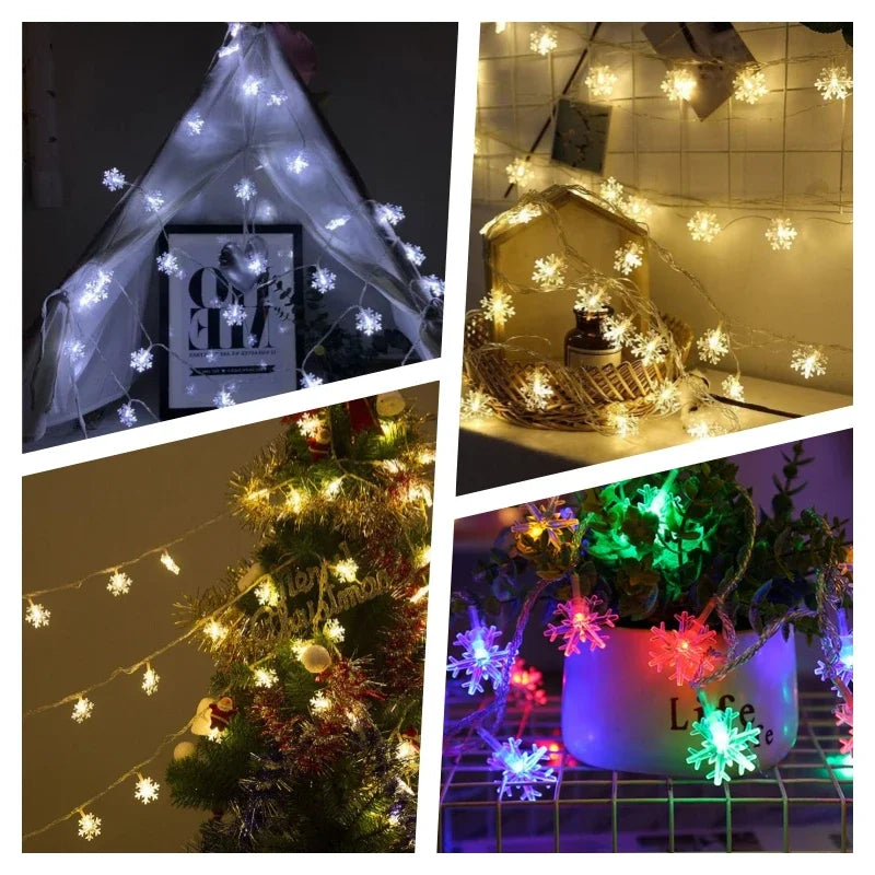 Snowflake Lights String LED Festoon Light USB Plug Christmas Tree Light Aesthetic Room Decoration Wedding Party New Year's Decor