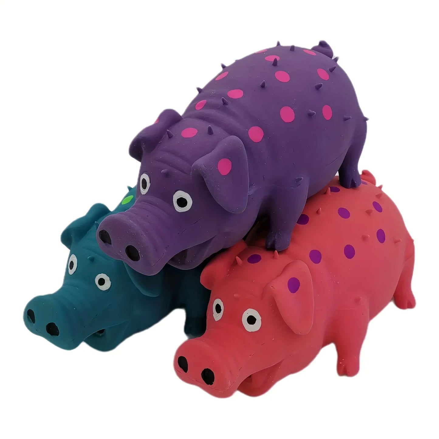 Latex pig shaped dog chew toy with squeaking and polka dot design, teeth cleaning interactive toy suitable for all dog breeds