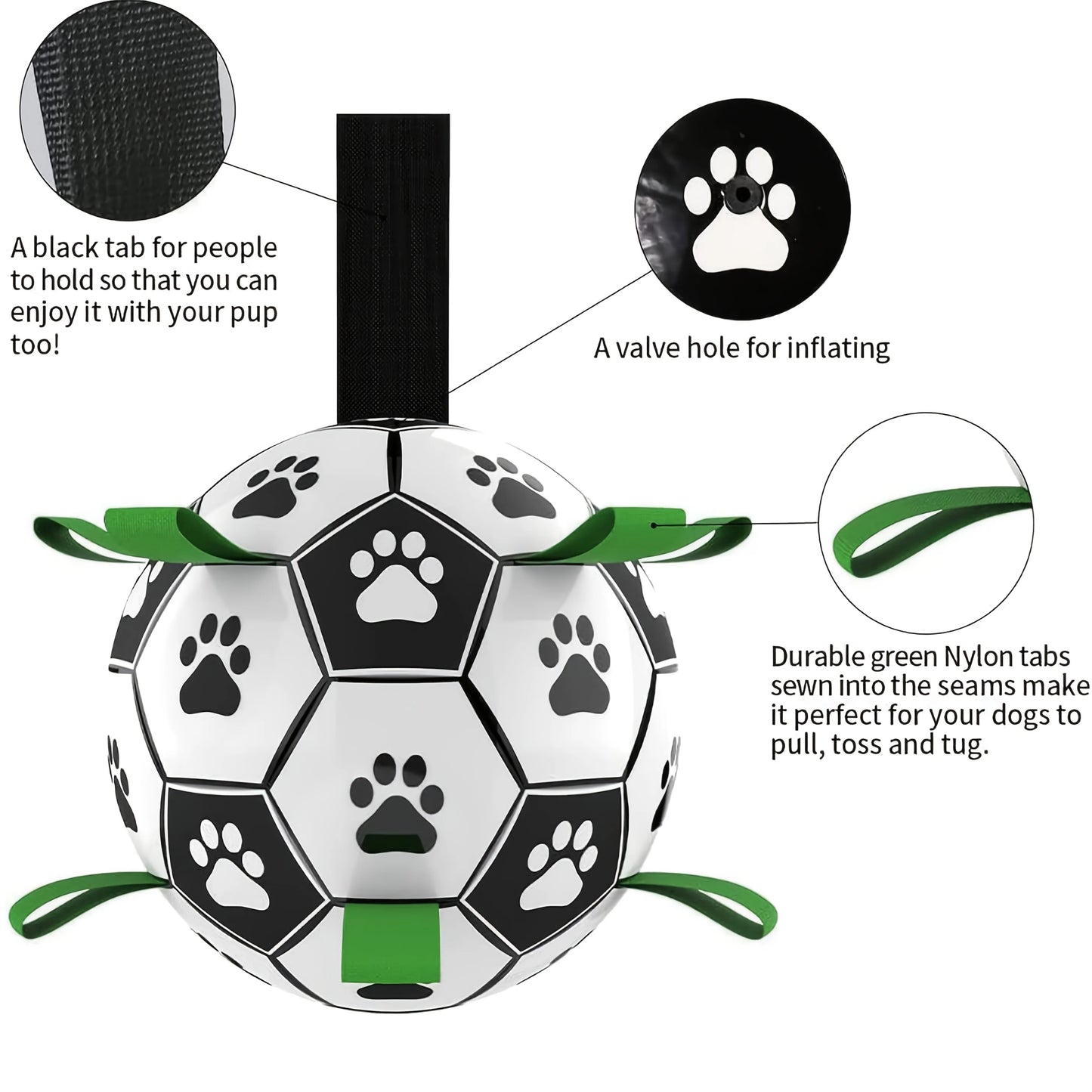 Damaly,Interactive Dog Soccer Toy with A Grip Ring, Durable Water Ball for Dogs, Dog Chasing and Playing Toy, Without Battery
