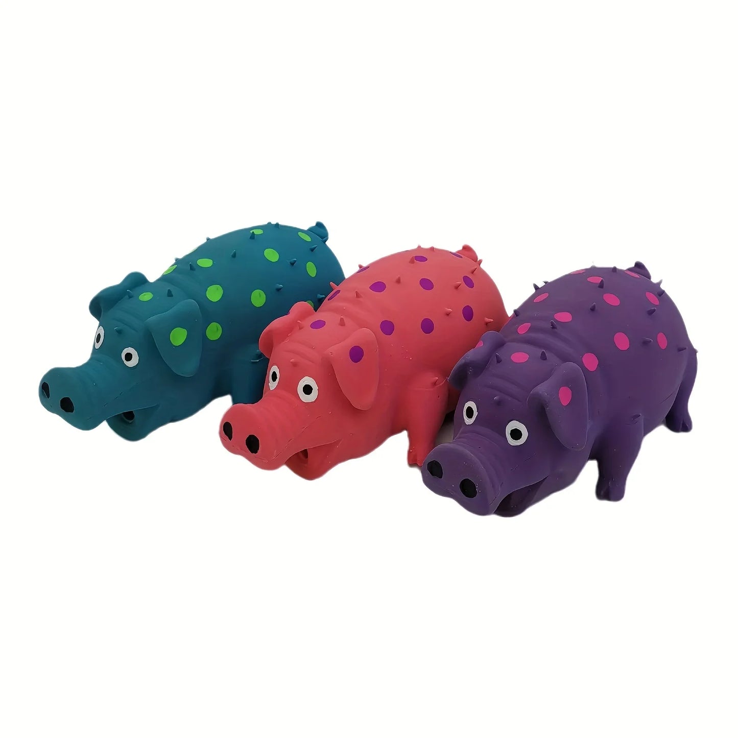 Latex pig shaped dog chew toy with squeaking and polka dot design, teeth cleaning interactive toy suitable for all dog breeds