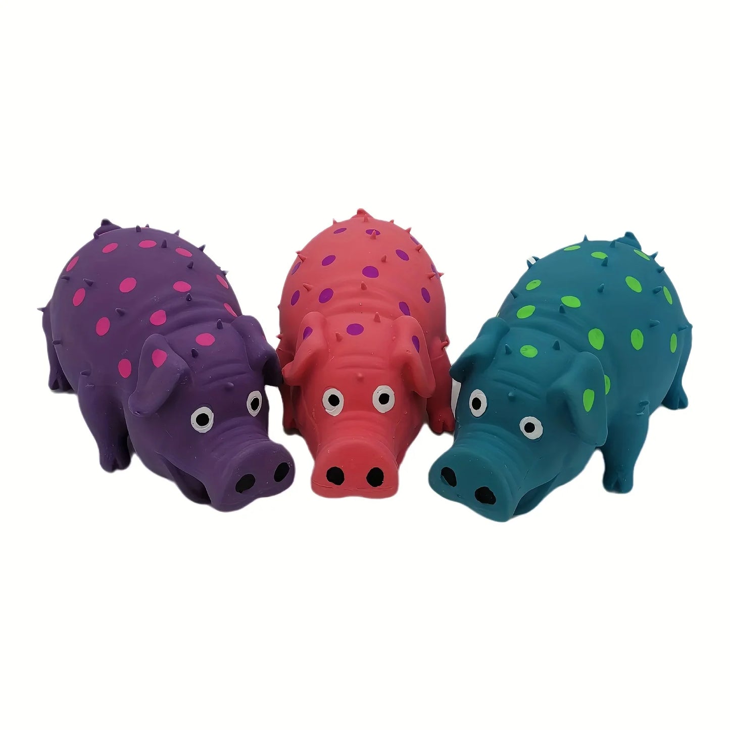 Latex pig shaped dog chew toy with squeaking and polka dot design, teeth cleaning interactive toy suitable for all dog breeds