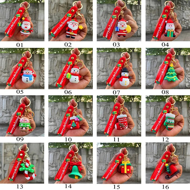 Christmas Cartoon Keychain Christmas Socks Snowman Accessories Pendant Cute Soft Glue Doll Key Rings Jewelry Gifts for Friends