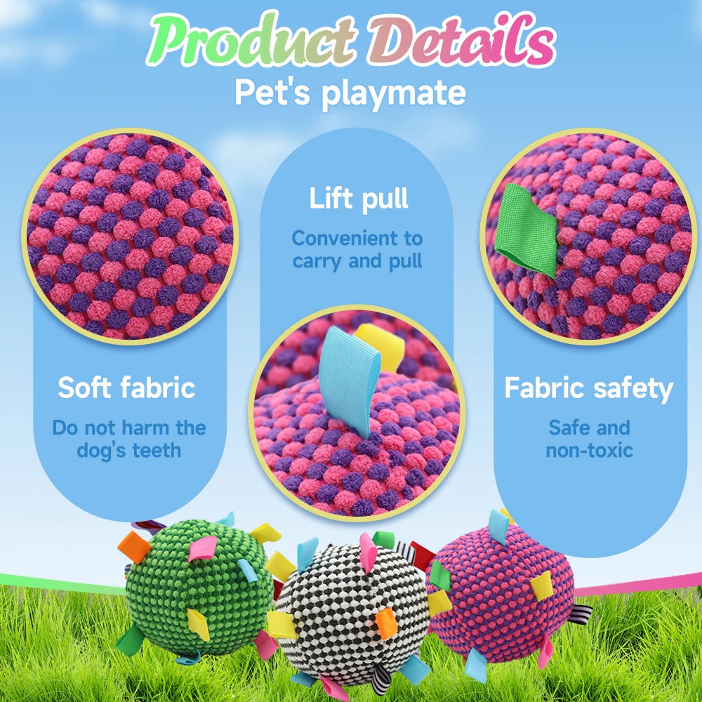 Interactive Ball Dog Toy Suitable for Chewing Training, Stress Relief, Bite Sound Resistance, Plush tug-of-war Toy three color
