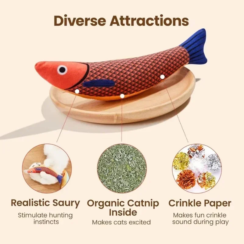 Cat Toys Saury Fish Crinkle Sound Plush Peyt Toys Interactive Cat Kicker Toy Teeth Grinding Cat Kitten Catnip Toys
