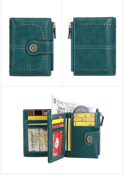 🔥Exclusive 2025 Luxury Sale✨ 🔒 RFID Anti-Theft Short Zipper Wallet | Stylish Ladies' Multi-Card Slot Buckle Purse 💳