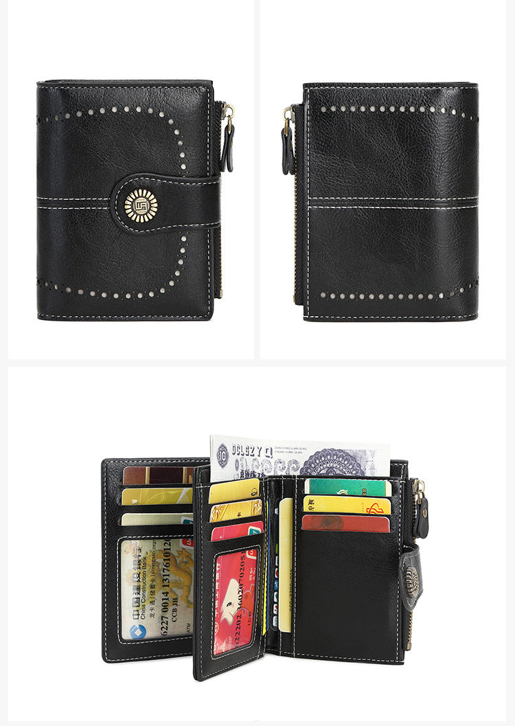 🔥Exclusive 2025 Luxury Sale✨ 🔒 RFID Anti-Theft Short Zipper Wallet | Stylish Ladies' Multi-Card Slot Buckle Purse 💳