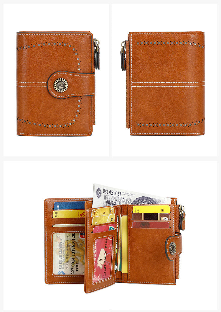 🔥Exclusive 2025 Luxury Sale✨ 🔒 RFID Anti-Theft Short Zipper Wallet | Stylish Ladies' Multi-Card Slot Buckle Purse 💳