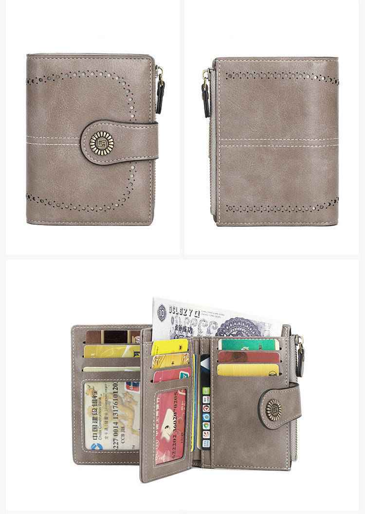 🔥Exclusive 2025 Luxury Sale✨ 🔒 RFID Anti-Theft Short Zipper Wallet | Stylish Ladies' Multi-Card Slot Buckle Purse 💳