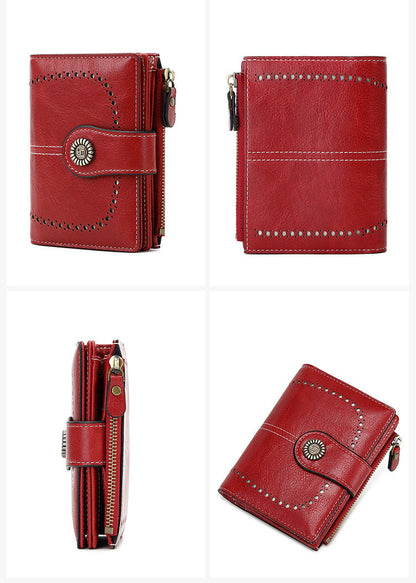 🔥Exclusive 2025 Luxury Sale✨ 🔒 RFID Anti-Theft Short Zipper Wallet | Stylish Ladies' Multi-Card Slot Buckle Purse 💳