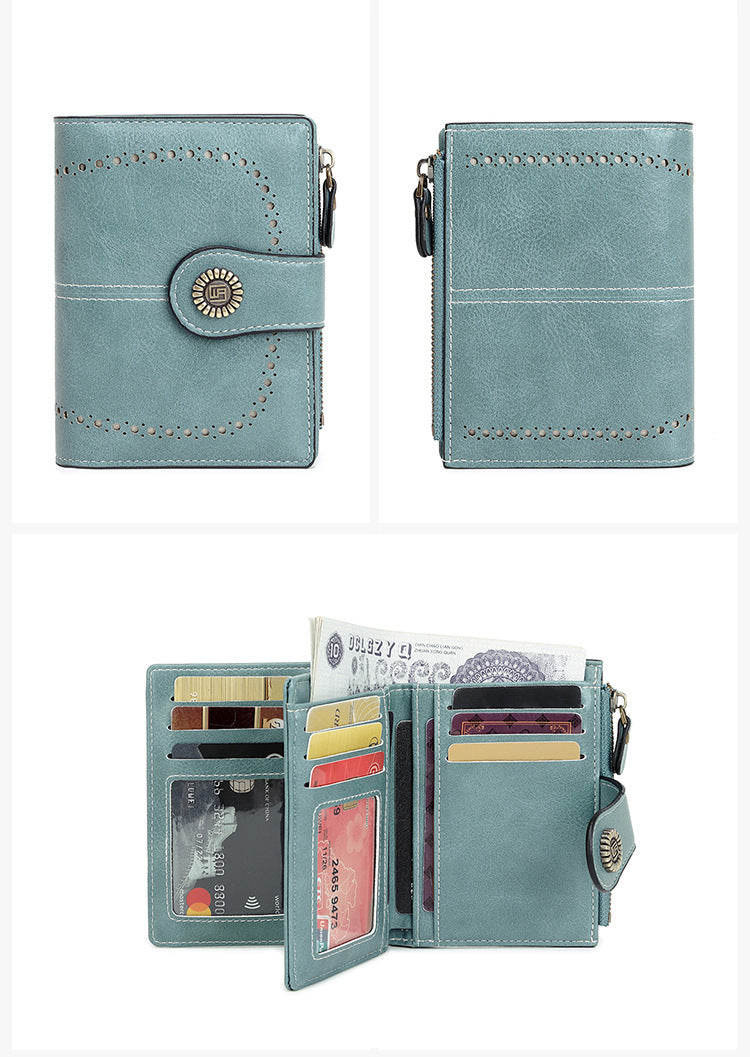 🔥Exclusive 2025 Luxury Sale✨ 🔒 RFID Anti-Theft Short Zipper Wallet | Stylish Ladies' Multi-Card Slot Buckle Purse 💳