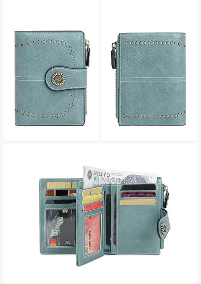 🔥Exclusive 2025 Luxury Sale✨ 🔒 RFID Anti-Theft Short Zipper Wallet | Stylish Ladies' Multi-Card Slot Buckle Purse 💳