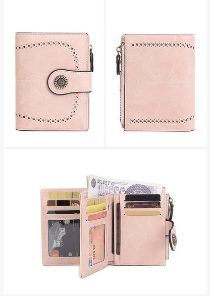 🔥Exclusive 2025 Luxury Sale✨ 🔒 RFID Anti-Theft Short Zipper Wallet | Stylish Ladies' Multi-Card Slot Buckle Purse 💳