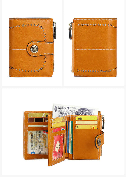 🔥Exclusive 2025 Luxury Sale✨ 🔒 RFID Anti-Theft Short Zipper Wallet | Stylish Ladies' Multi-Card Slot Buckle Purse 💳