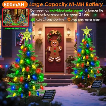 2Pack 3.6FT Solar Christmas Tree Outdoor Christmas Decorations with 8 Lighting Modes and 100 LED Lights Waterproof SolarPowered