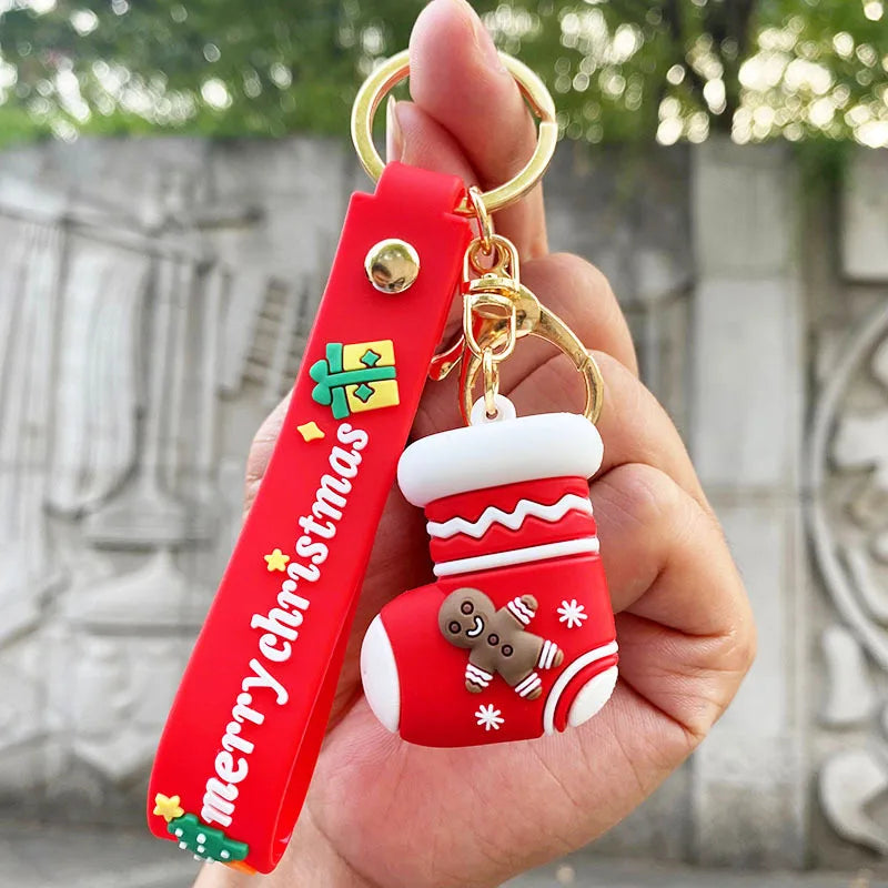 Christmas Cartoon Keychain Christmas Socks Snowman Accessories Pendant Cute Soft Glue Doll Key Rings Jewelry Gifts for Friends
