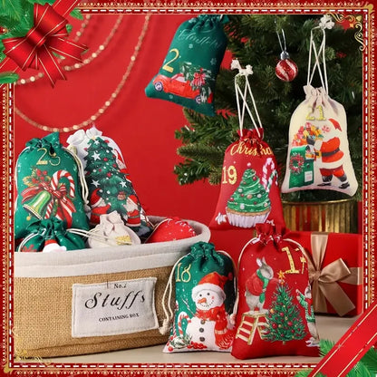 24PcsChristmas Advent Calendar Number Bags Christmas Gift Burlap Drawstring Bags DIY Countdown Advent Calendar Set,Gift Bags