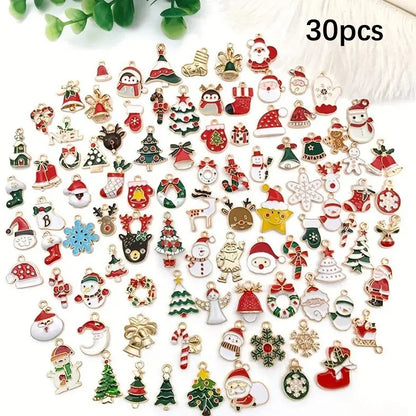 Randomly 30/50 pieces of mixed color Christmas style patterned enamel alloy small pendant jewelry making accessories DIY access