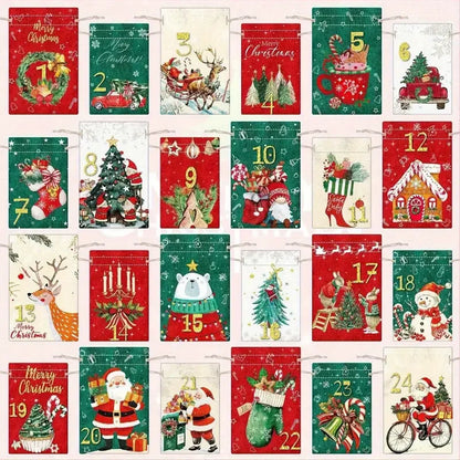 24PcsChristmas Advent Calendar Number Bags Christmas Gift Burlap Drawstring Bags DIY Countdown Advent Calendar Set,Gift Bags