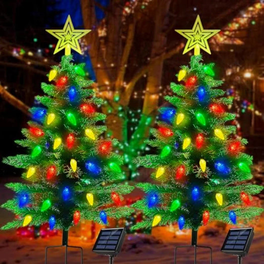 2Pack 3.6FT Solar Christmas Tree Outdoor Christmas Decorations with 8 Lighting Modes and 100 LED Lights Waterproof SolarPowered