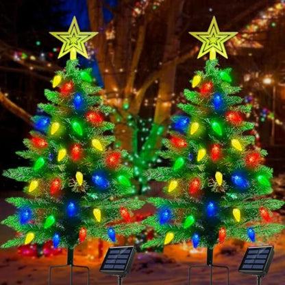 2Pack 3.6FT Solar Christmas Tree Outdoor Christmas Decorations with 8 Lighting Modes and 100 LED Lights Waterproof SolarPowered