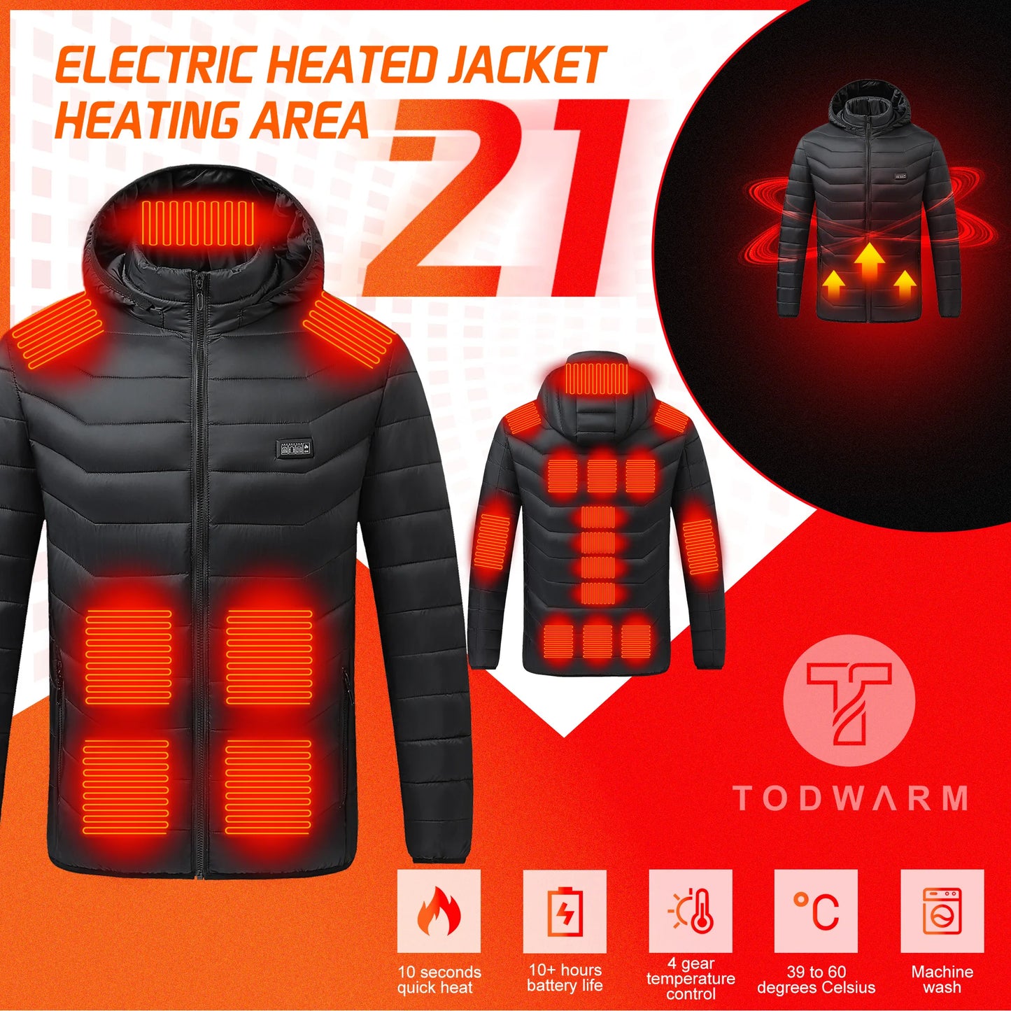Wind and fire protection USB powered motorcycle heating jacket