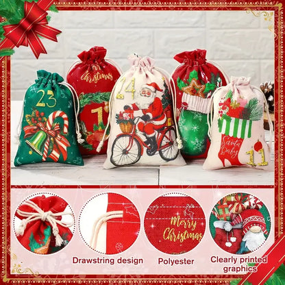 24PcsChristmas Advent Calendar Number Bags Christmas Gift Burlap Drawstring Bags DIY Countdown Advent Calendar Set,Gift Bags