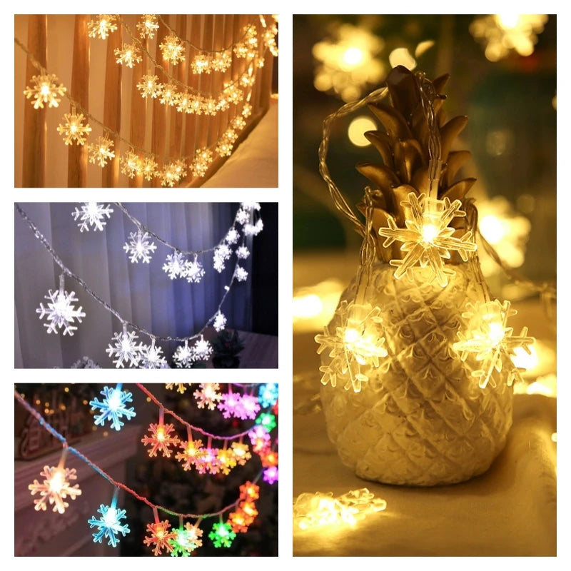 Snowflake Lights String LED Festoon Light USB Plug Christmas Tree Light Aesthetic Room Decoration Wedding Party New Year's Decor