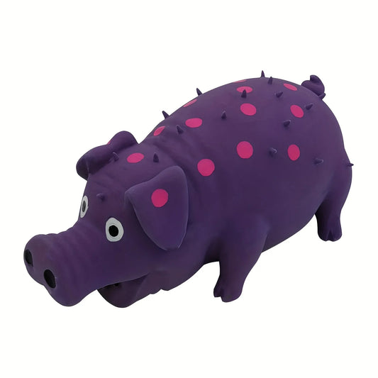 Latex pig shaped dog chew toy with squeaking and polka dot design, teeth cleaning interactive toy suitable for all dog breeds