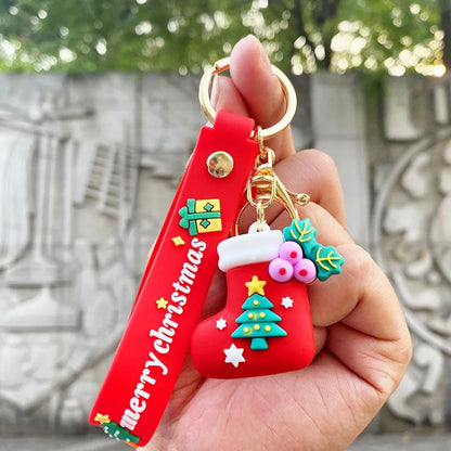 Christmas Cartoon Keychain Christmas Socks Snowman Accessories Pendant Cute Soft Glue Doll Key Rings Jewelry Gifts for Friends