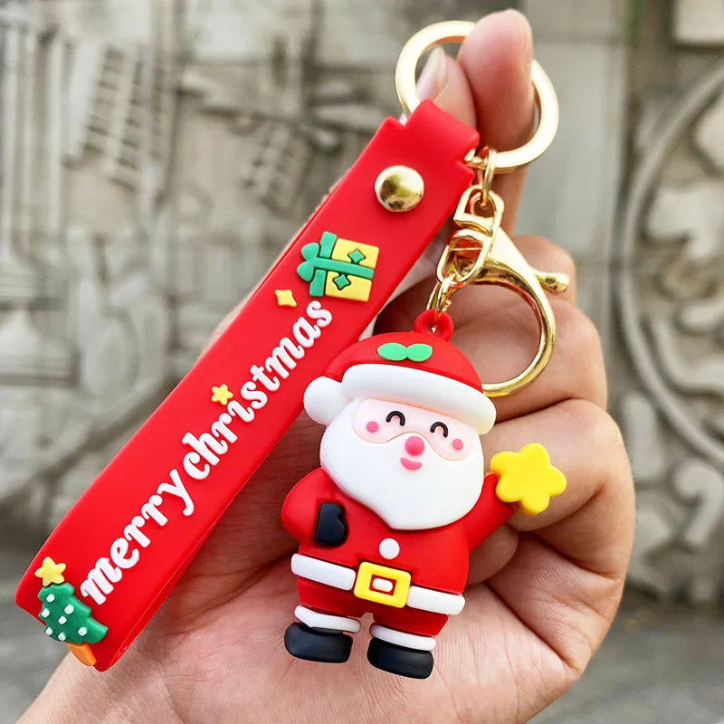 Christmas Cartoon Keychain Christmas Socks Snowman Accessories Pendant Cute Soft Glue Doll Key Rings Jewelry Gifts for Friends