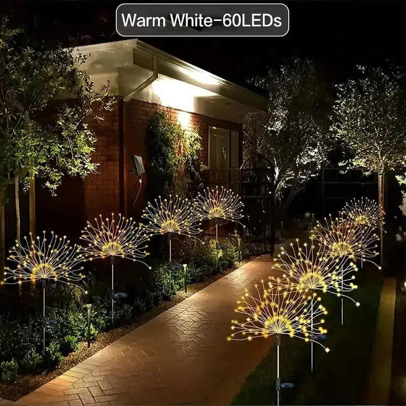 NEW 60LEDs Solar Fireworks Lights Outdoor Waterproof Solar Garden Lights 8 Lighting Modes With Remote Control Decorations Light