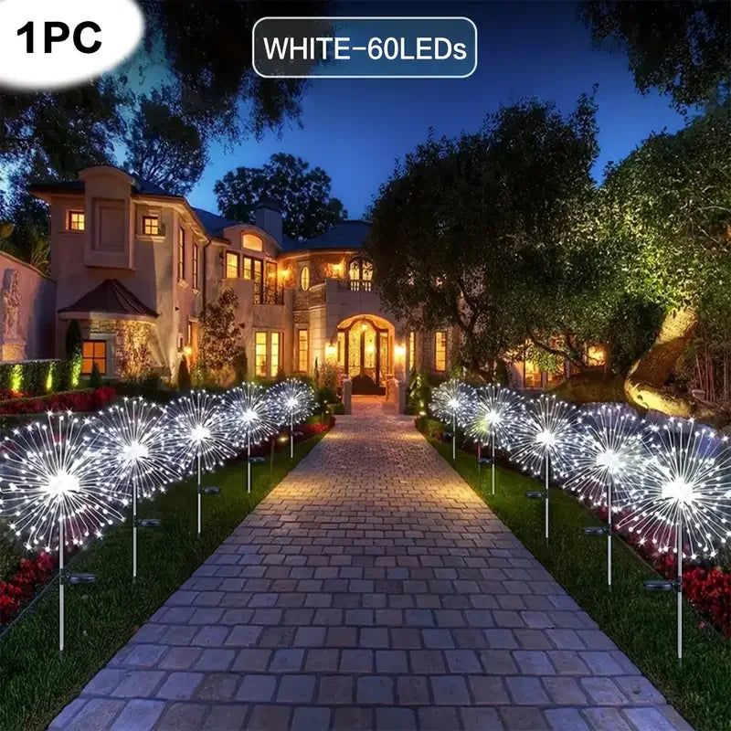 NEW 60LEDs Solar Fireworks Lights Outdoor Waterproof Solar Garden Lights 8 Lighting Modes With Remote Control Decorations Light