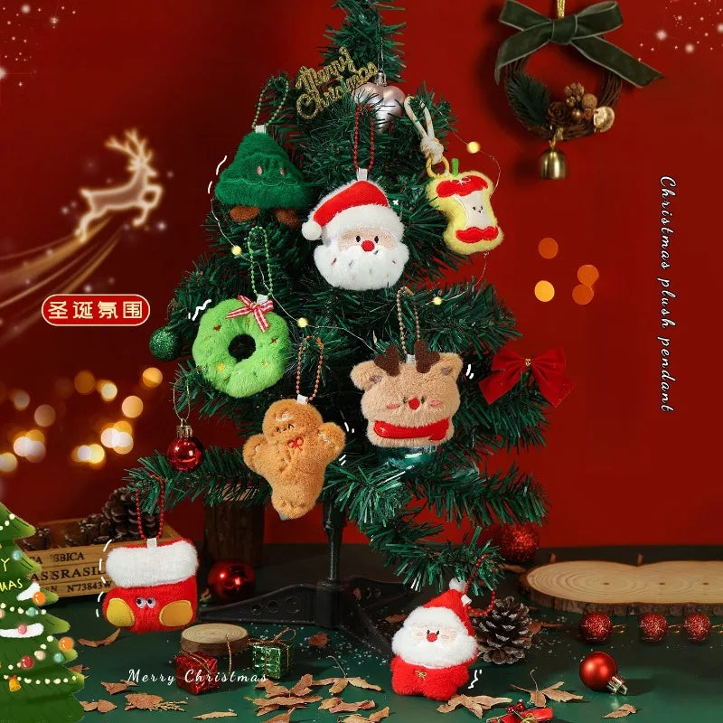 Kawaii Christmas Plush Keychain Cute Plush Mini XmasDoll Pendant Gingerbread Man Snowman Santa Claus Bag Decor Hanging Ornaments