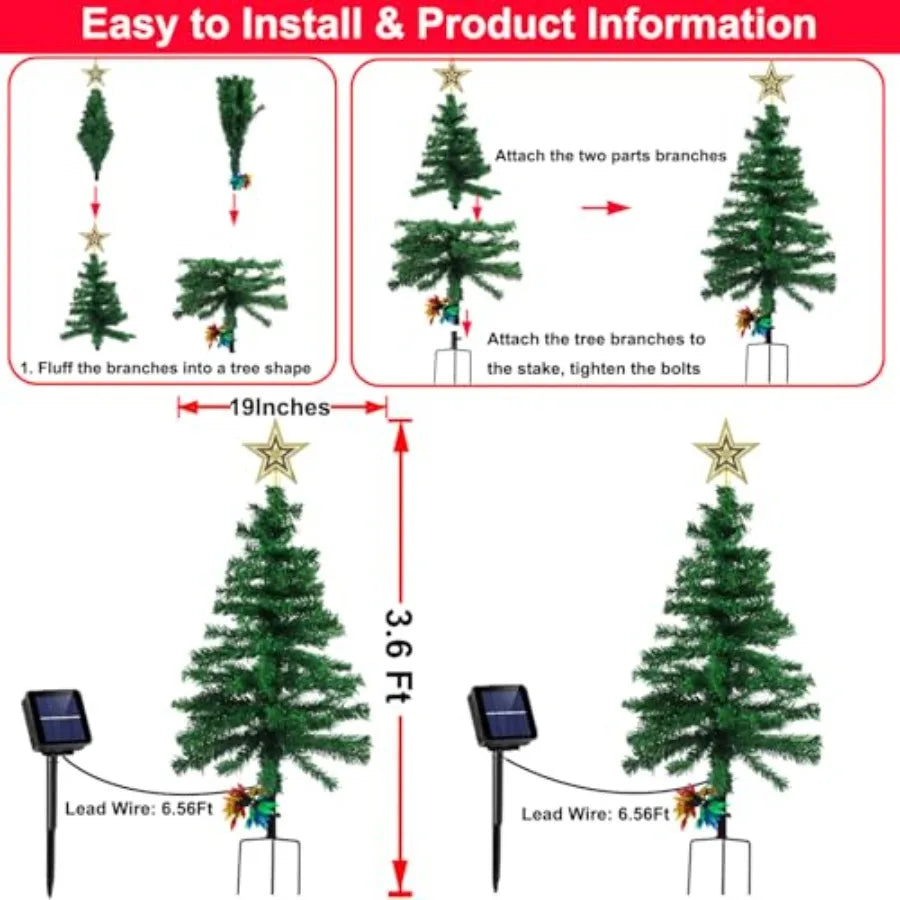 2Pack 3.6FT Solar Christmas Tree Outdoor Christmas Decorations with 8 Lighting Modes and 100 LED Lights Waterproof SolarPowered