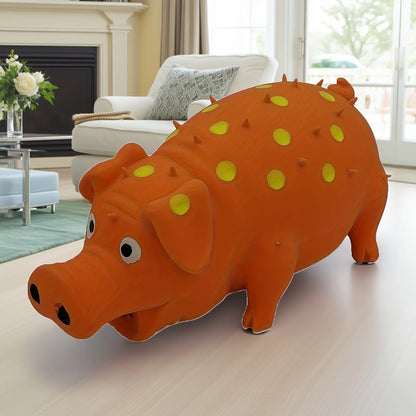 Latex pig shaped dog chew toy with squeaking and polka dot design, teeth cleaning interactive toy suitable for all dog breeds