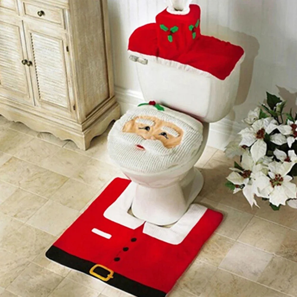 Cute Christmas Toilet Seat Covers Creative Santa Claus Bathroom Mat Xmas Supplies for Home New Year Gift Navidad Decor