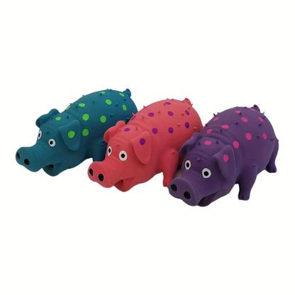 Latex pig shaped dog chew toy with squeaking and polka dot design, teeth cleaning interactive toy suitable for all dog breeds