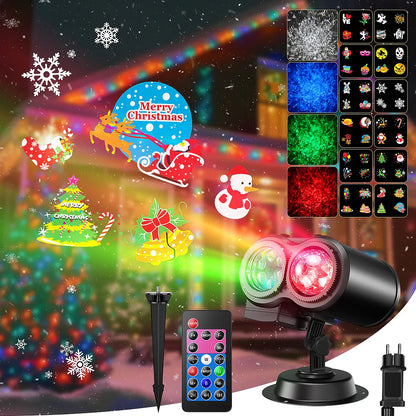 2-in-1 Holiday Projector Light, Double Head 4 Kinds Ocean Waves &12 Pattern Cards, Remote Control, Timer for Halloween Christmas