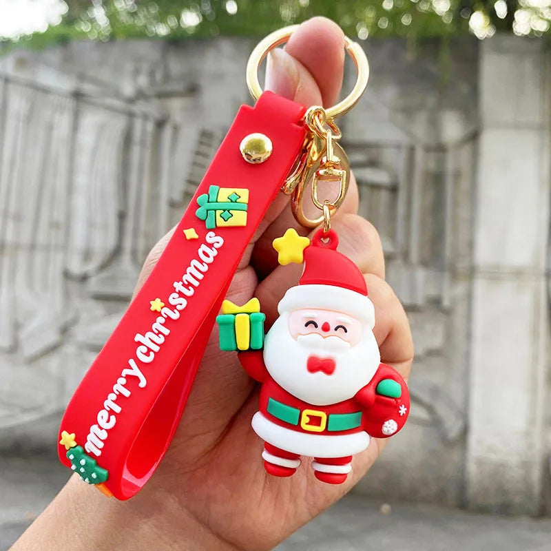 Christmas Cartoon Keychain Christmas Socks Snowman Accessories Pendant Cute Soft Glue Doll Key Rings Jewelry Gifts for Friends
