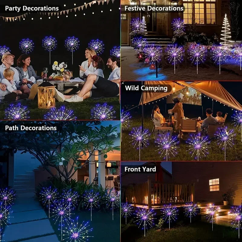 NEW 60LEDs Solar Fireworks Lights Outdoor Waterproof Solar Garden Lights 8 Lighting Modes With Remote Control Decorations Light