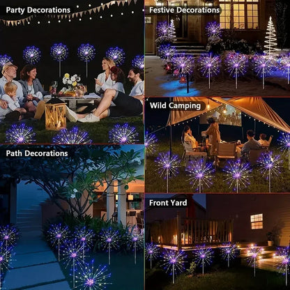 NEW 60LEDs Solar Fireworks Lights Outdoor Waterproof Solar Garden Lights 8 Lighting Modes With Remote Control Decorations Light