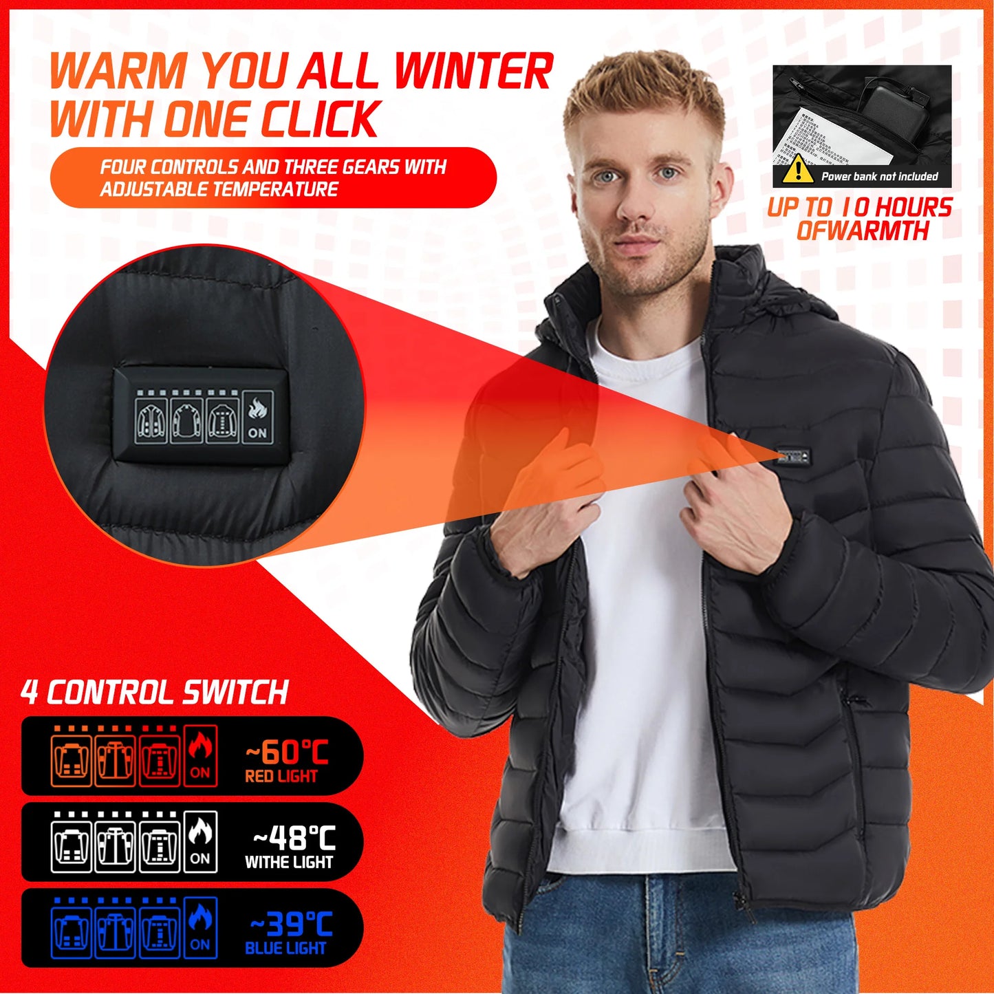 Wind and fire protection USB powered motorcycle heating jacket