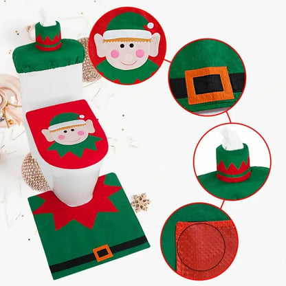 Christmas Bathroom Decoration Set Christmas Indoor Home Decor Toilet Set with Toilet Seat Cover Toilet Paper Box Cover and Rugs