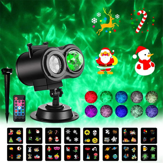 2 IN 1 Outdoor Christmas Projector Lights 16 Patterns Snowflakes Landscape Projector Lamp with Remote for Halloween Party Decor