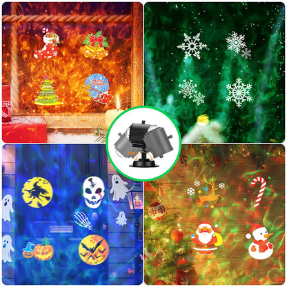 2-in-1 Holiday Projector Light, Double Head 4 Kinds Ocean Waves &12 Pattern Cards, Remote Control, Timer for Halloween Christmas