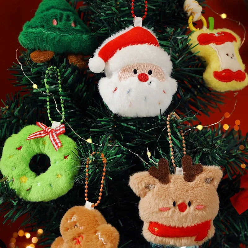 Kawaii Christmas Plush Keychain Cute Plush Mini XmasDoll Pendant Gingerbread Man Snowman Santa Claus Bag Decor Hanging Ornaments