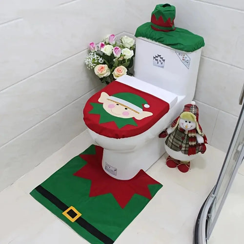 Christmas Bathroom Decoration Set Christmas Indoor Home Decor Toilet Set with Toilet Seat Cover Toilet Paper Box Cover and Rugs